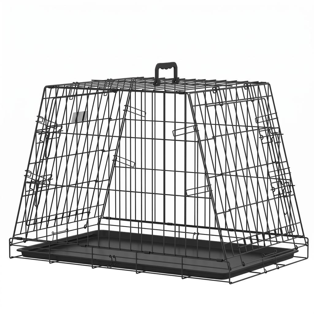 30"(76 cm) Car Dog Crate Collapsible Slanted with Tray & Handle