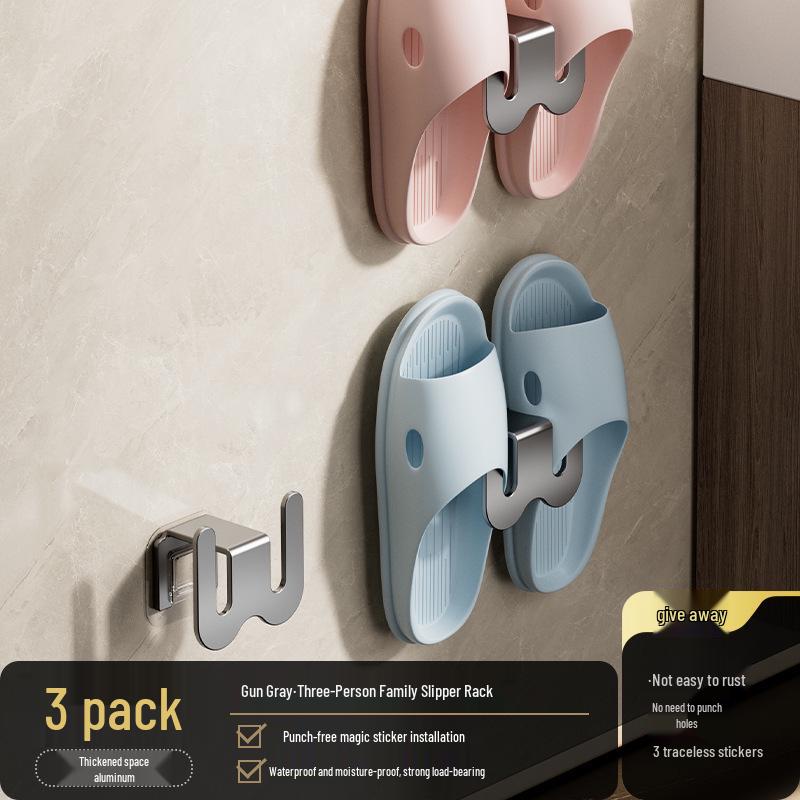 Wall-Mounted Punch-Free Bathroom Slipper Rack & Shoe Hook.