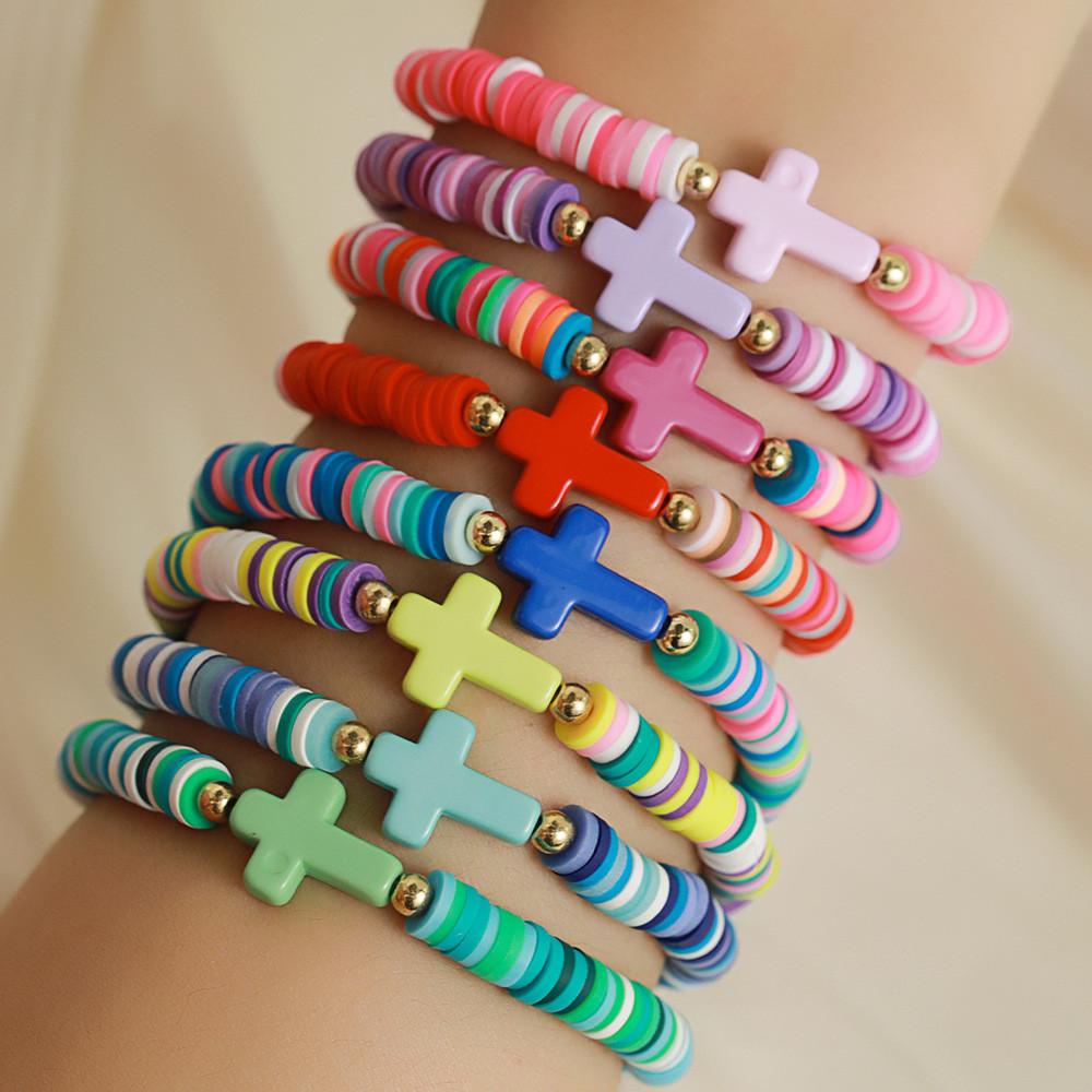 Bohemian Stil Bunt Polymer Clay Türkis Kreuz Armbänder Set Für Reise Souvenir