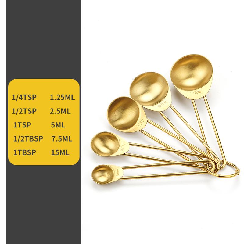 Набор из 5 мерных ложек и 4 мерных стаканов из нержавеющей стали. Многофункциональный золотой набор мерных ложек. Аксессуар для домашней кухни.