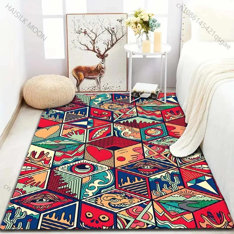 Modern Home Decor Area Rug Japanese Grid Painting Art Pink Donkey Art Print Carpet Living Room Bedroom Bedside Sofa Floor Mat
