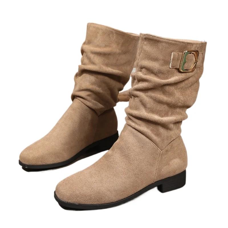 Fashion 2025 Brand Ladies Shoes Belt Buckle Women's Boots Fashion Slip-on Modern Boots Women Winter Retro Rome Plus Size Mid-Calf Boots