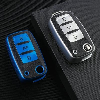 Deri TPU Araba Anahtarı Kılıfı Araba Anahtarı Tam Kapak Koruma Çantası VW Volkswagen Polo Tiguan Passat Golf Jetta Lavida Skoda Octavia için