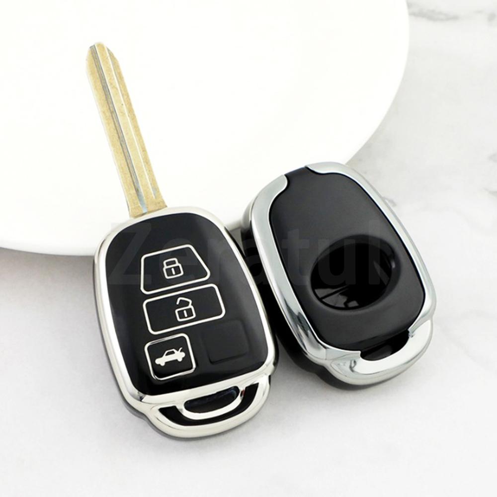 Fashion Tpu Silver Edge Car Key Shell Case Fob Cover For Toyota Rav4 Hiace Land Cruiser Aqua Ractis Corolla Vitz Accessories
