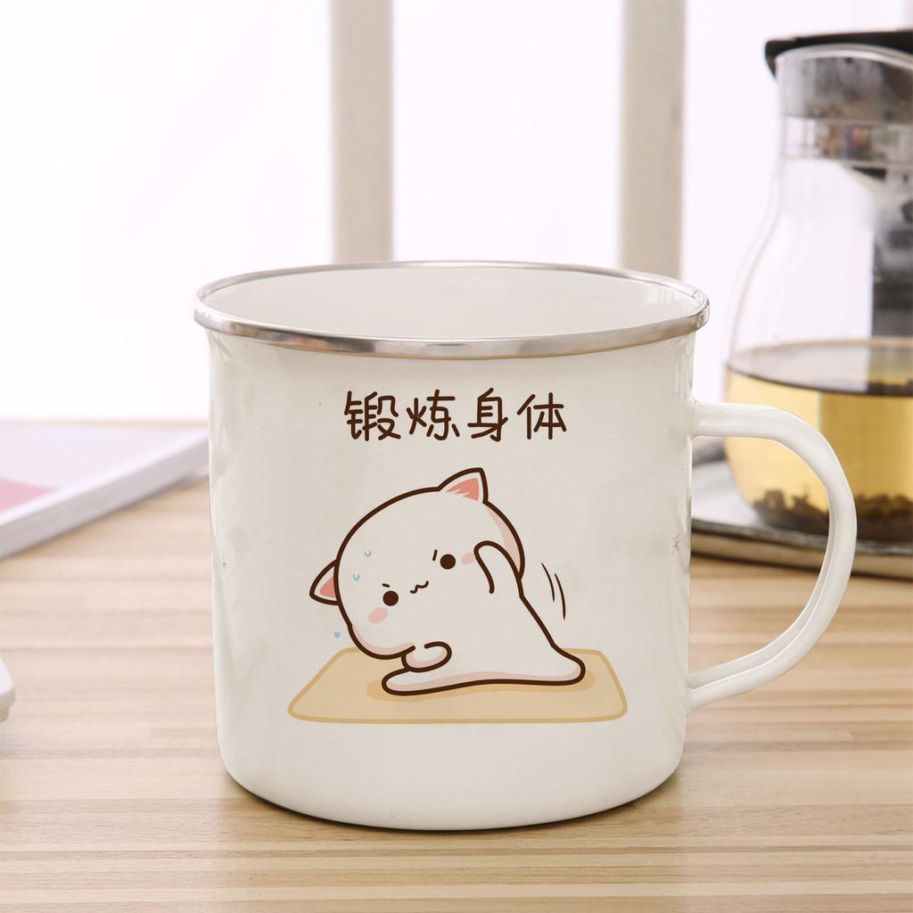 Peach and Goma Cat Enamel Coffee Tea Cup Cute Animal Breakfast Dessert Milk Water Cup Couple Gift