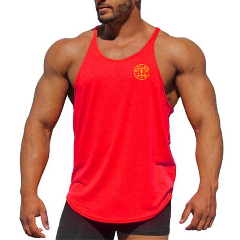 Men's Fitness Cotton Thin Strap Sleeveless T-shirt - Gold Sports Vest