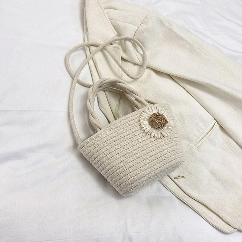 

Простая плетеная сумка с цветком Универсальная хозяйственная сумка для женщин Сумка-тоут Однотонные наплечные сумки Летняя пляжная сумка Подарки