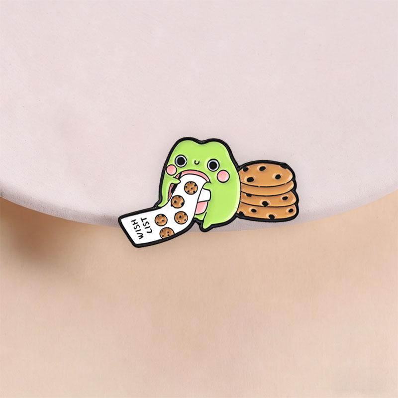Wish List Cookie Frog Badge Stack Of Biscuits Froggy Enamel Pins Sweet Cartoon Animal Memes Brooch Accessories Decor