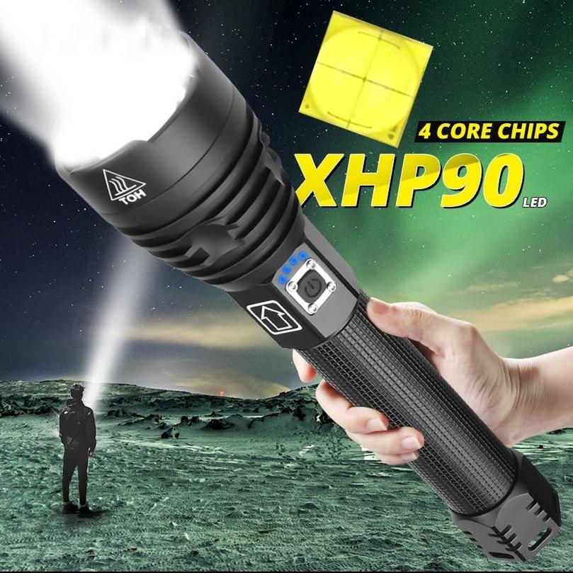 150000lm LED XHP90 Flashlight Torch Rechargeable Lamp Ultra Bright Tactical Ligh