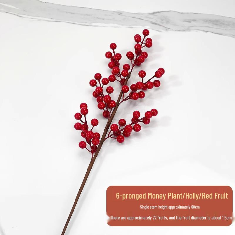7-Head Persimmon Branch Ikebana Ornament: Artificial Ruyi Persimmon for Living Room or Dried Flower Display