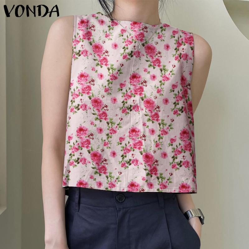 

VONDA Женские повседневные свободные майки без рукавов с цветочным принтом и круглым вырезом S розовый