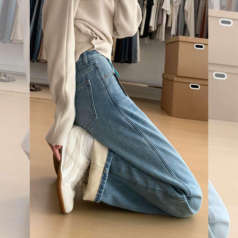 

Women s High-Waist Winter Jeans with Fleece Lining - Thickened, Straight Leg, Slimming, Versatile for Pear-Shaped Figures. 4XL