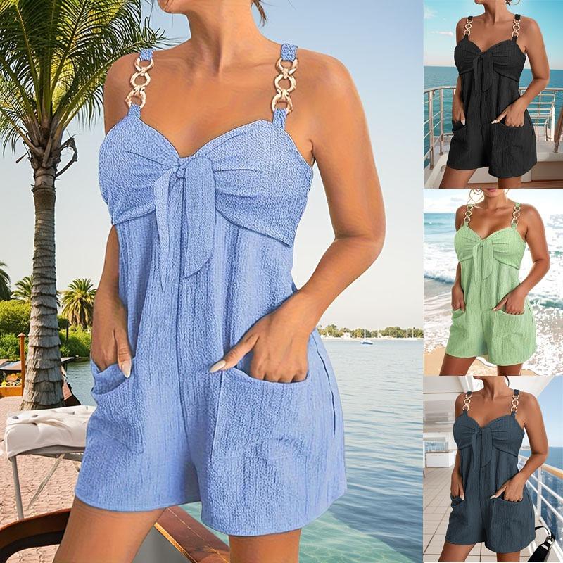 Damen Europäischer Stil Lässig Sommer Rückenfrei Kurz Träger Jumpsuit
