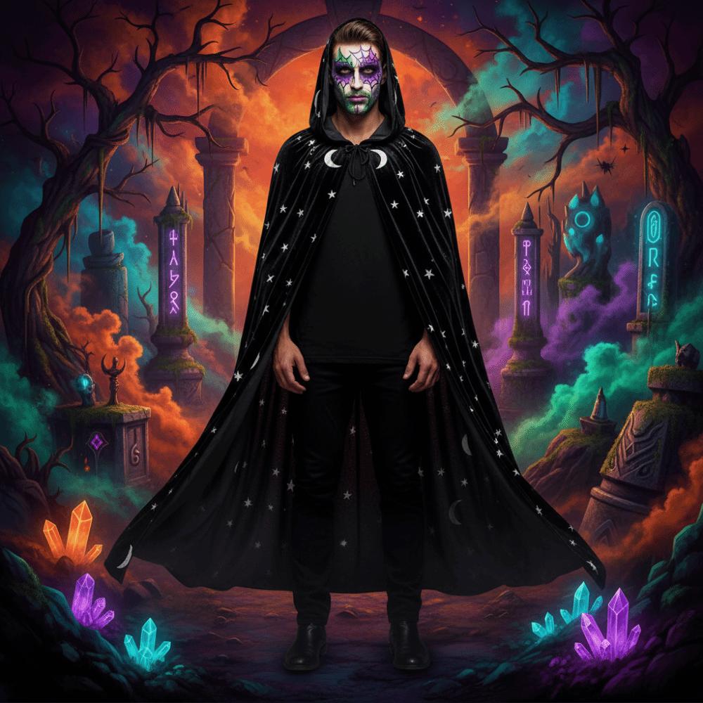Tie Up Closure Star Moon Cape Soft Fabric Gothic Party Apparel Velvet Hooded Cloak Fantasy Fans