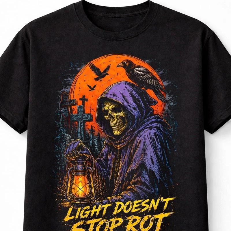 Grim Reaper Skull Gothic Horror Raven Graveyard Unisex TShirt S