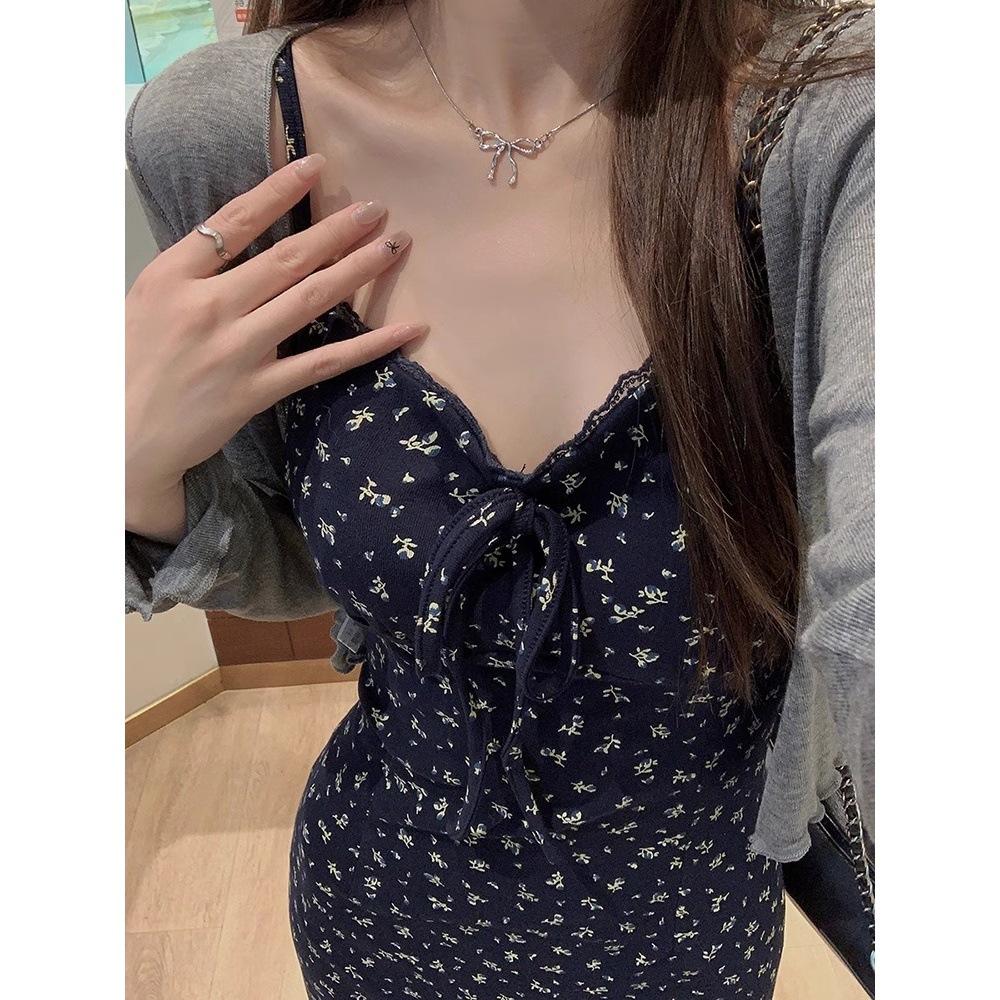 Tall dress extra-long version girls' casual giant slimming elongated temperament floral suspender long skirt