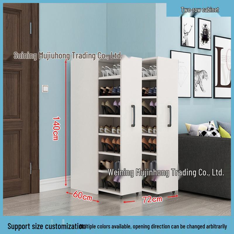 Wheeled Sliding Shoe Cabinet with Storage Drawer, Dustproof Side-Pull Rack, for Narrow Entrances