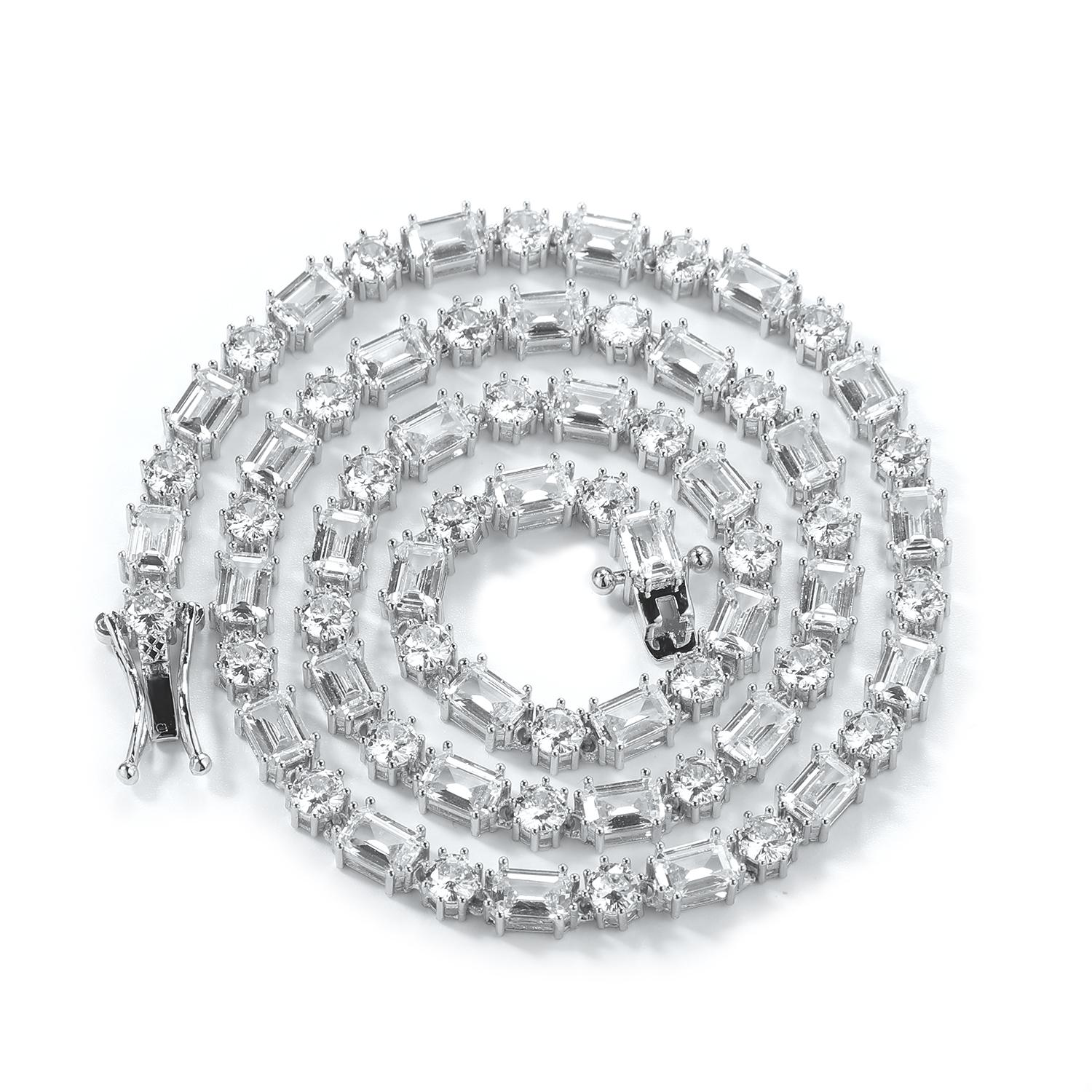 

THE BLING KING Round Cut Iced Out Two Tone Cubic Zirconia Tennis Link Chain Necklace Women Men Hiphop Jewelry 16inch срібний