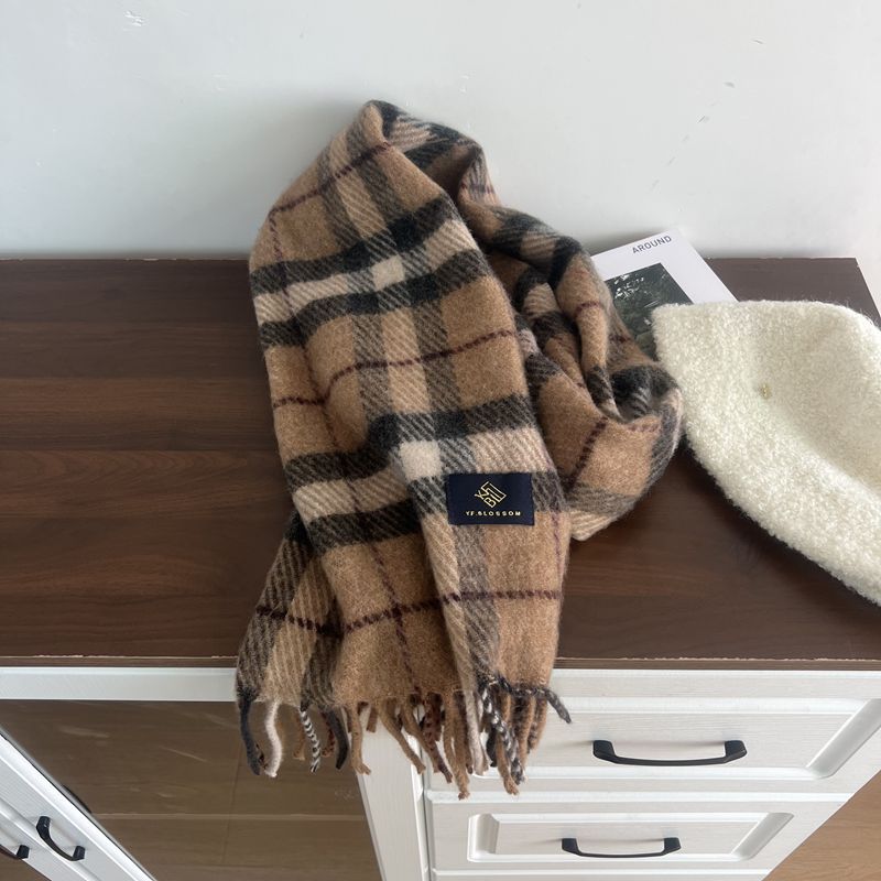 Temperament plaid containing wool scarf female winter student Christmas gift warm scarf couple