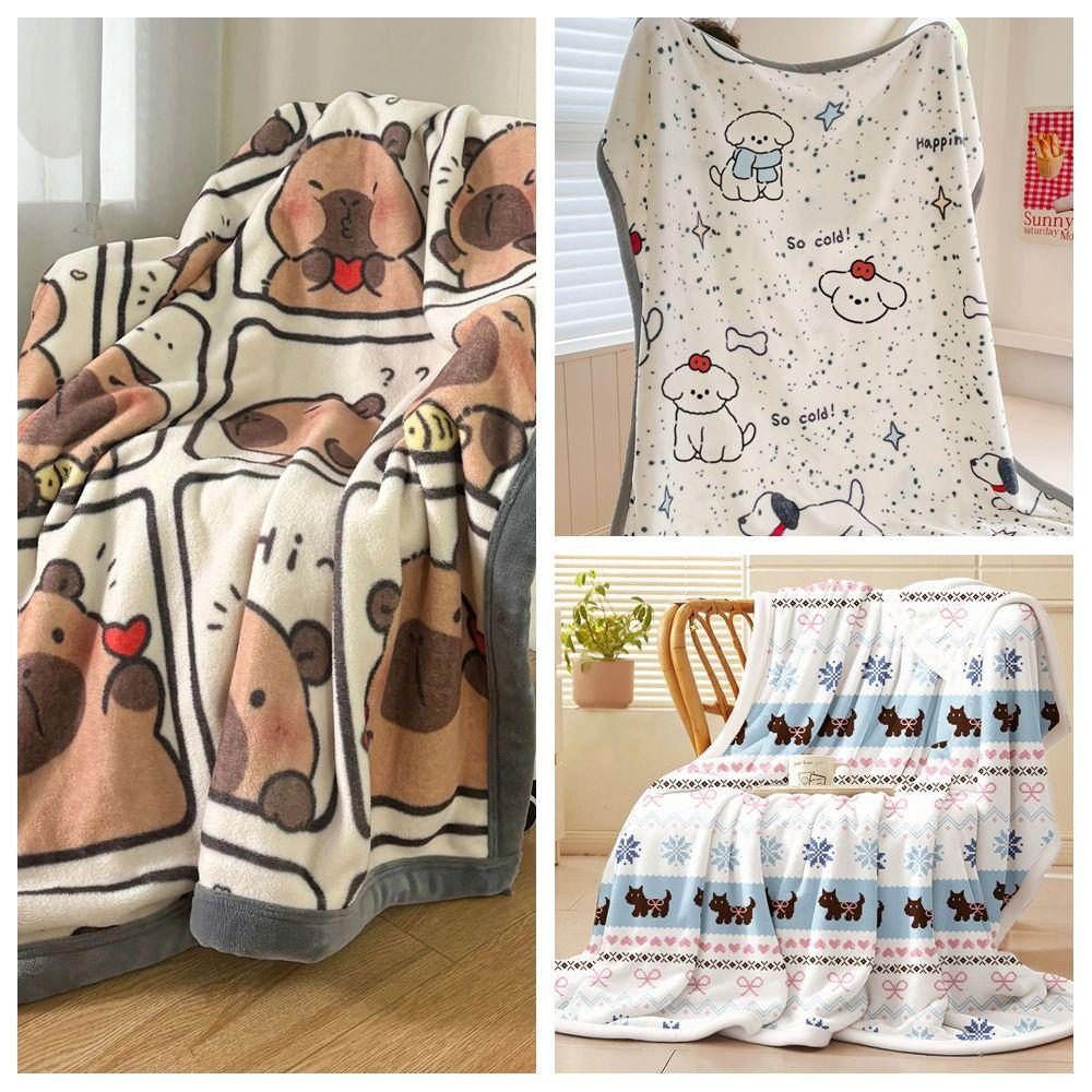 Sofa Cover Comfortable Capybara Blanket Printing Lightweight Cartoon Shawl Blanket Flannel Cute Puppy Print Sofa Blanket Office