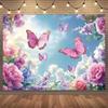 2D Printed Backdrop with Pink Butterflies, Peonies, Roses and Cloudy Sky