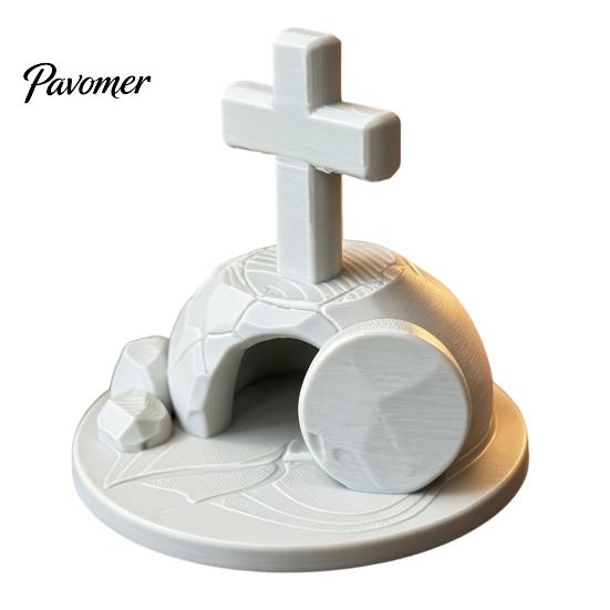 Modern Religious Home Accents 3D Printed Empty Tomb Easter Statue, Resurrection Scene Figurine for Commemorative Statuette Decor, Memorial Ornament