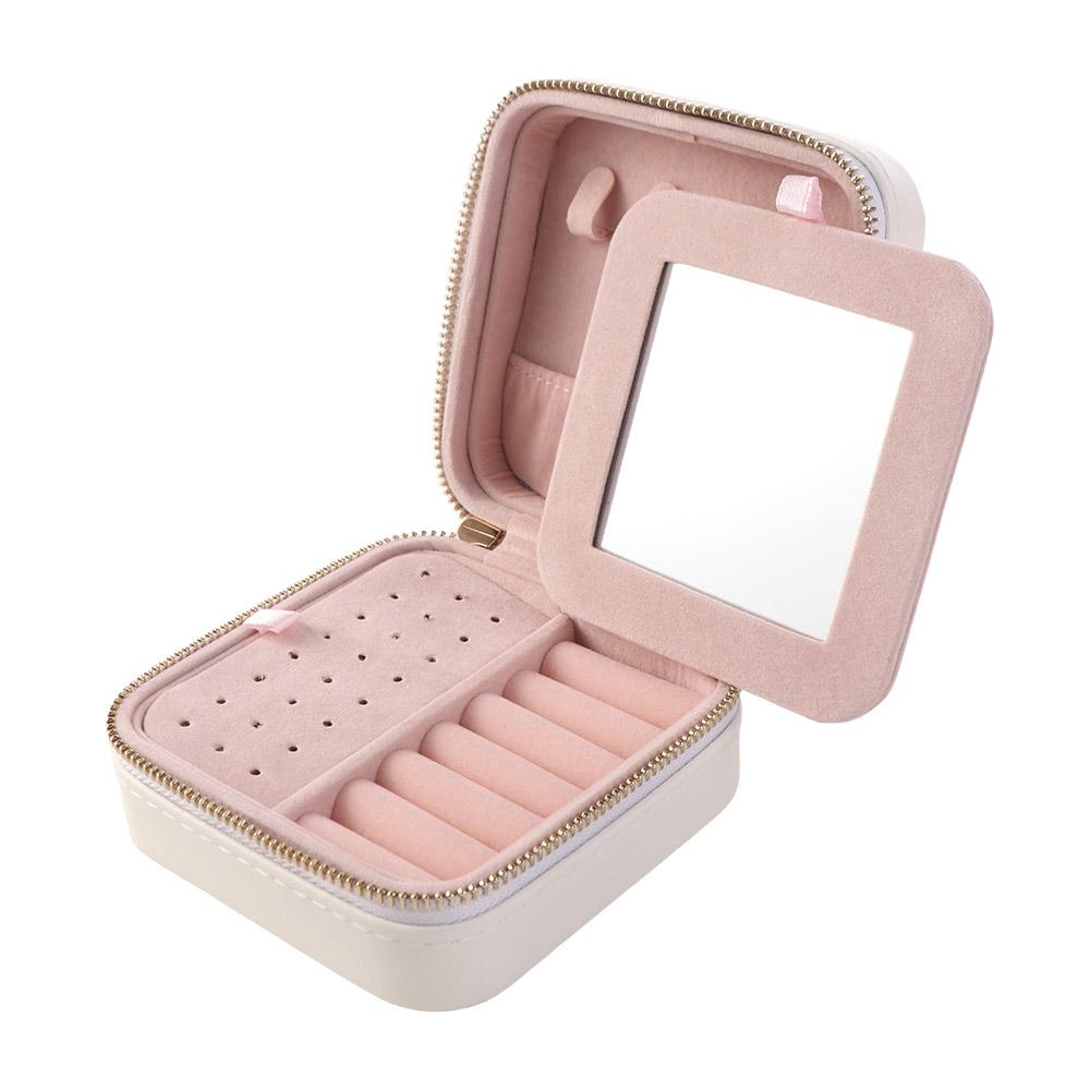 Solid Color Jewelry Storage Case Detachable Necklace Storage Box Fashion Mirror Jewelry Box Travel