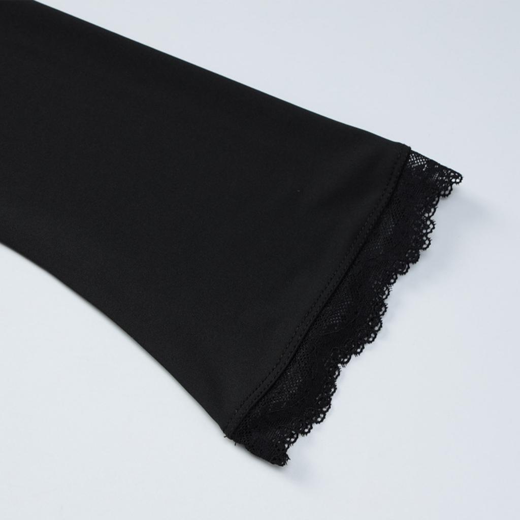 Women's Fashionable Lace,trimmed Square Neck Long,sleeved Slim,fit Versatile Top