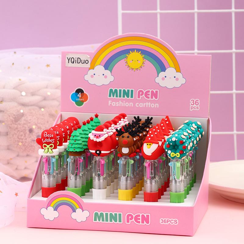 36PCS Mini 4Color Ballpoint Pen Gifts Christmas Elk Santa Snowman Pen Xmas Christmas Party New Year Guest Gifts Bag Fillers Student Prize Gift Writing