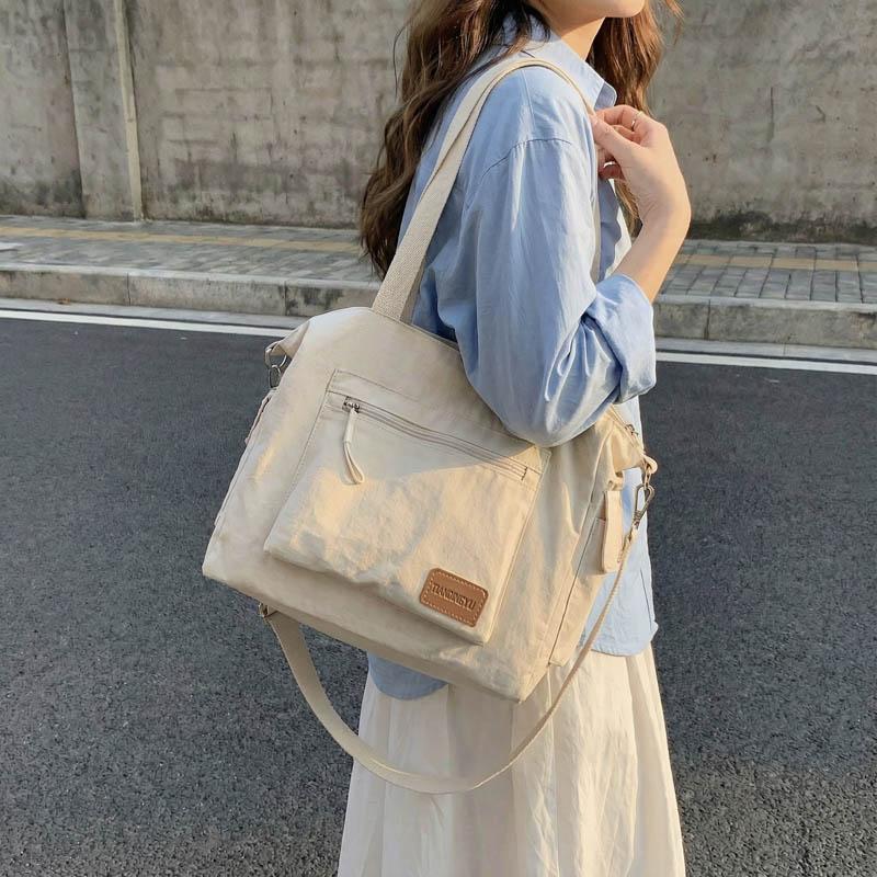 Nylon Tote Bag Women Casual Shoulder Bag with Zipper Pocket for Daily Use