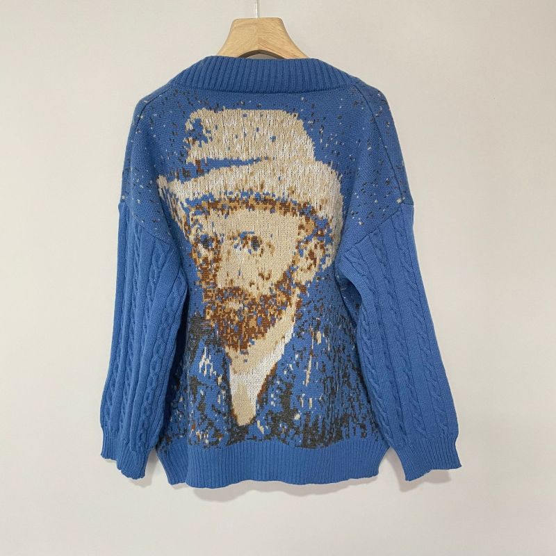 Herbst Winter Ölgemälde Stil Pullover Pullover Frauen Retro Jacquard Strickjacke Dame Mantel Pullover Mujer