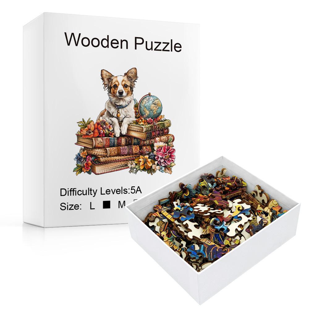 Puppy Wooden Puzzle On Book Irregular Animal Shape Puzzle Flat Wooden Puzzle
