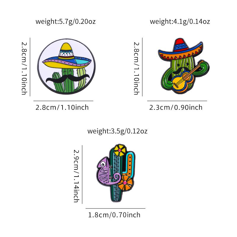 3 Styles Funny Desert Cactus Man Enamel Brooches Beard Guitar Extrovert Hat Cactus Pins For Backpack Bag Ornaments