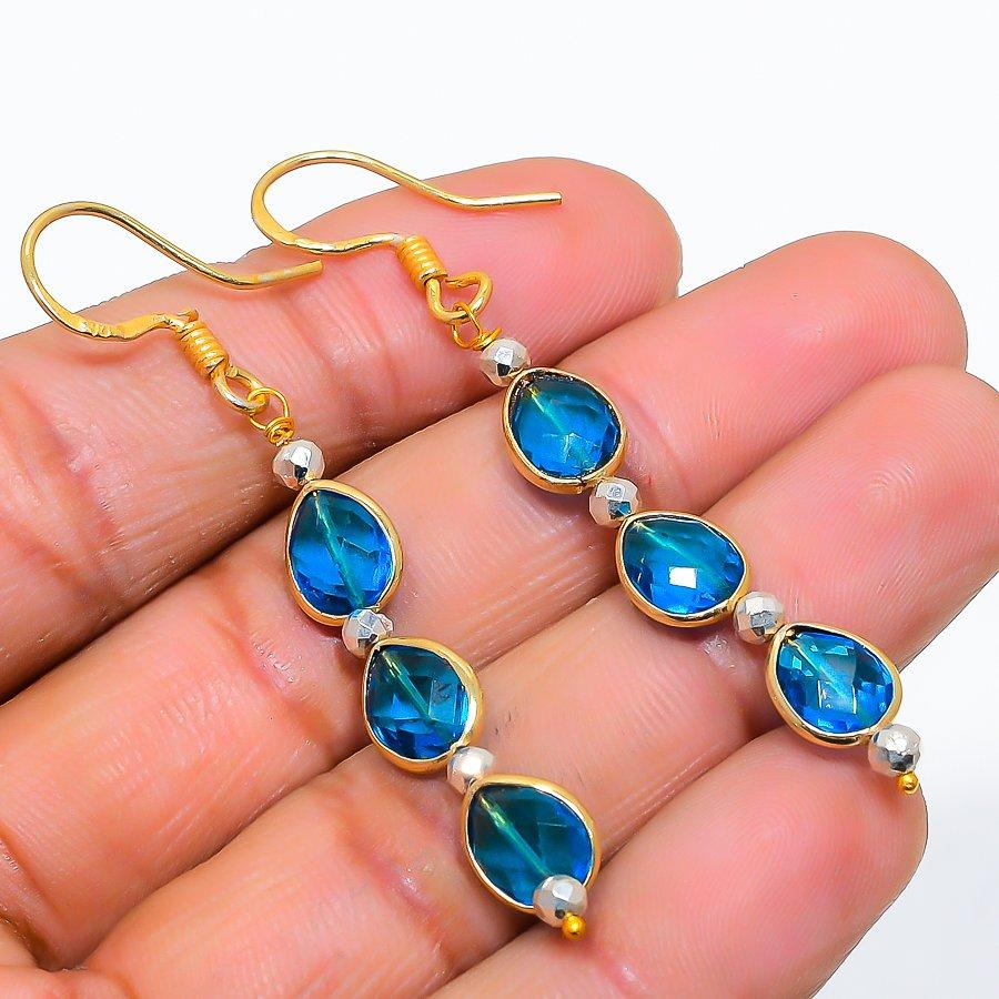 

Swiss Blue Topaz Gemstone 925 Solid Sterling Silver Jewelry Earring 2.25 GK-5799