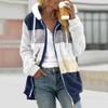 Women Color Block Fuzzy Fleece Hooded Jacket Full Zip Long Sleeve Plush Coat Casual Warm Outerwear S-5XL