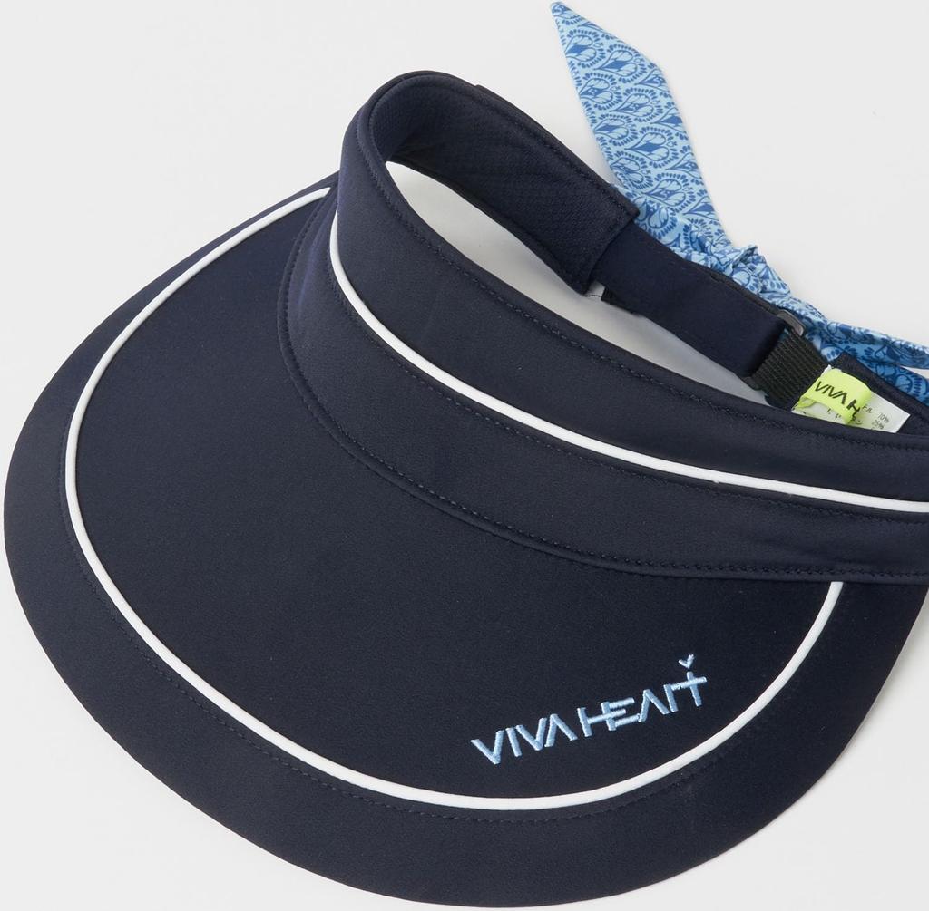 [Viva Heart] Women's Golf Hat, Patterned Ribbon Sun Visor, Adjustable Size, Navy
