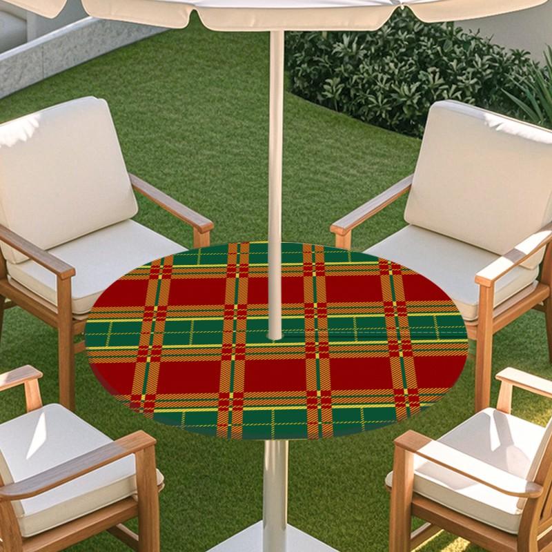 Outdoor Round Table Cover With Umbrella Hole Waterproof Patio Garden Tablecloth Elastic Edge Deck Balcony