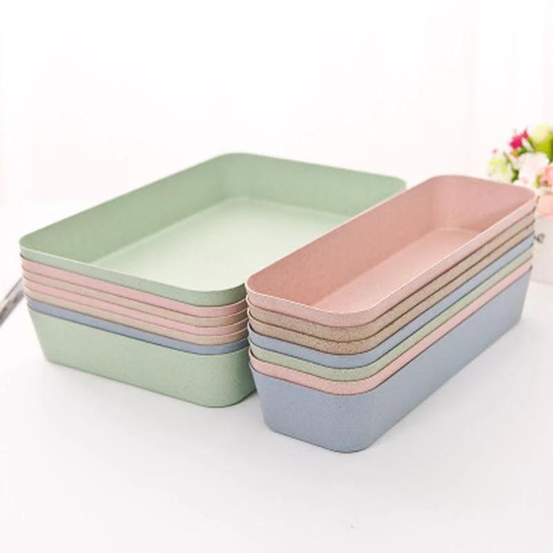 Wheat Straw Drawer Storage Compartment Tray Built-in Partition Box In Household Cabinets Kitchen Utensil Storage