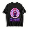 Y2K Style Pink Hair Girl Print T-shirt Wolfskin Pattern Casual Loose Streetwear Top Pure Cotton T-shirt