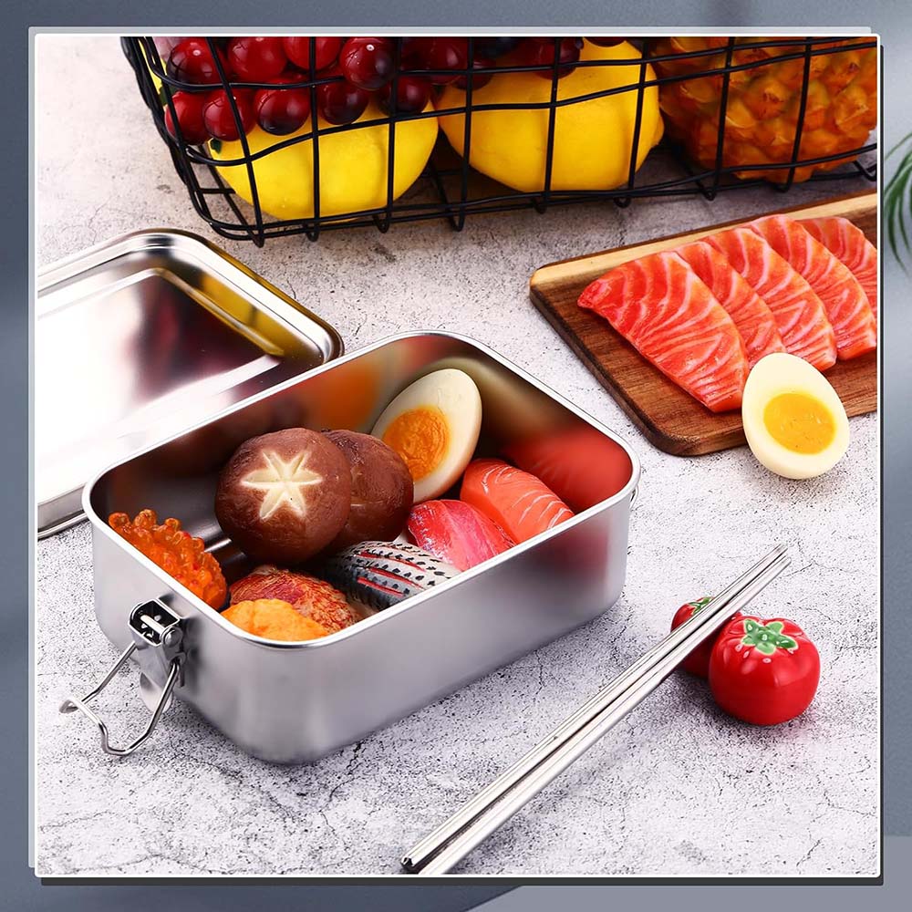 4 Pezzi Scatola Bento in Acciaio Inossidabile Scatola Porta Pranzo in Metallo Contenitori per Alimenti con Clip Bloccabili Scatole per Pranzo e Snack per Lavoro, Scuola