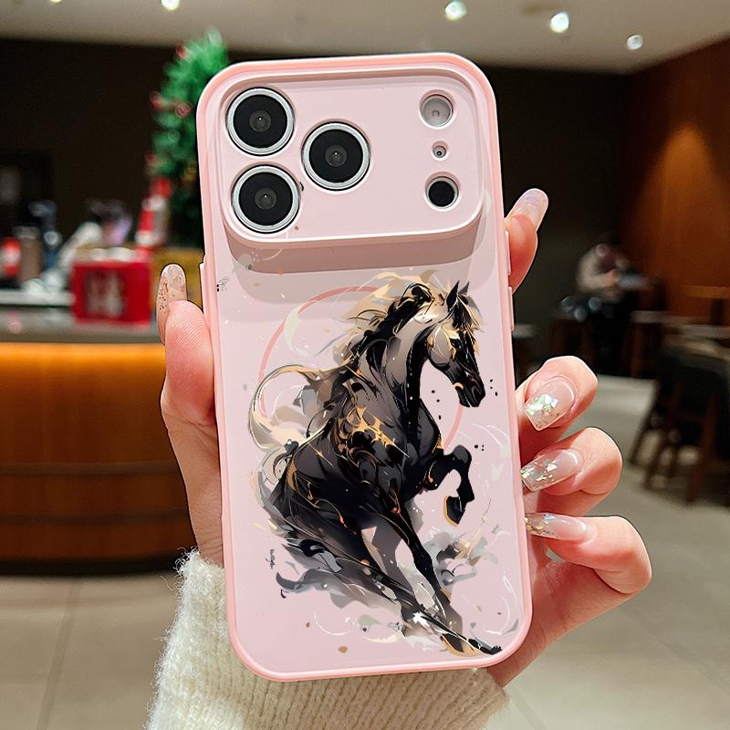 Running Horse Print Magnetic Phone Case For iPhone 17 Pro Max 16 15 14 13 Pro Max For Magsafe Wireless Charge Hard PC Back Cover
