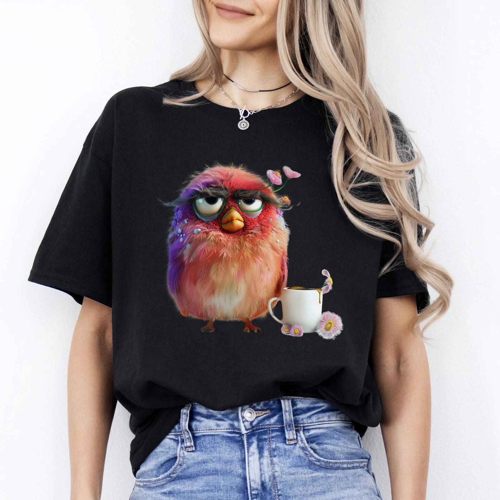 Grumpy Bird with Coffee T-Shirt gift social distance introverted bird Unisex tee S