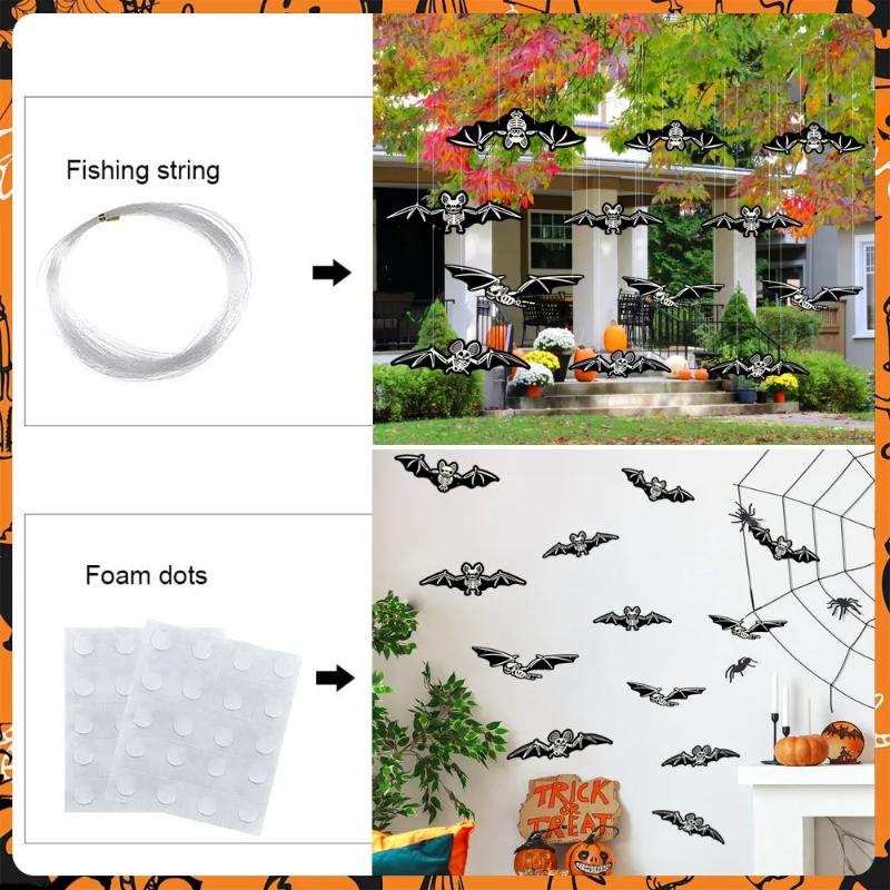 Fluorescent Bat Decor Halloween Bat Shaped Hanging Ornament Glowing Bat Pendant Bat-Shaped For Halloween Party Outdoor Yard