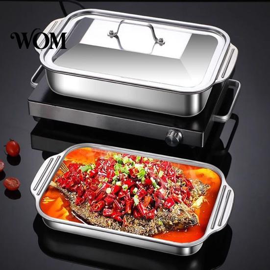 Sturdy Kitchen Roasting Pan Stainless Steel Baking Pan, with Handles, Heavy-Duty Rectangular Tray, Large Tray High Temperature Resistant Durable