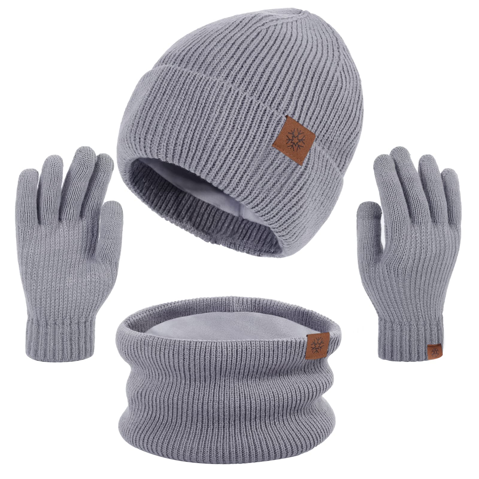 

Geyanuo Вязаный шарф и перчатки Теплый Холодный и Идеально подходит для улицы и для мужчин и женщин Набор из 3 предметов Шапка, Грелка, Комплект, Подкладка из флиса, Защита, Мягкий, Теплый, серый