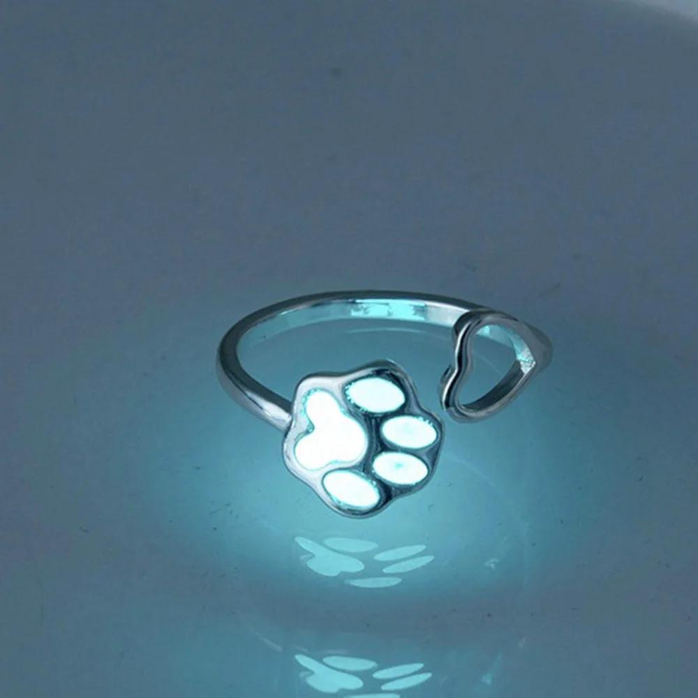 LossTower Creative Luminous Cat Claw Heart Ring Love Adjustable Glow In The Dark Ring for Halloween Accessories Gift Men Women