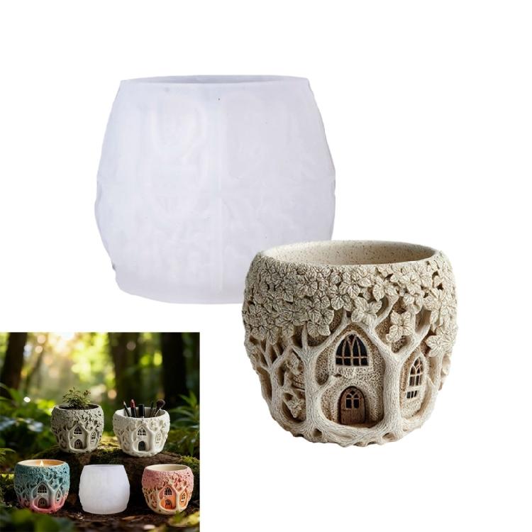 Craft Silicone Mold with Fanciful Tree House Shape Flowerpot Molds Silicone Texture for Resin Art and Little Decorations