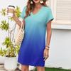Women's Casual Fashion Sexy V-Neck Cap Sleeves Pocket Gradient Dress