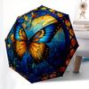 Stained Butterfly Wall Art: Vibrant Blue & Orange DecorUmbrella, Portable 3-Fold Compact Umbrella for Men & Women Gift