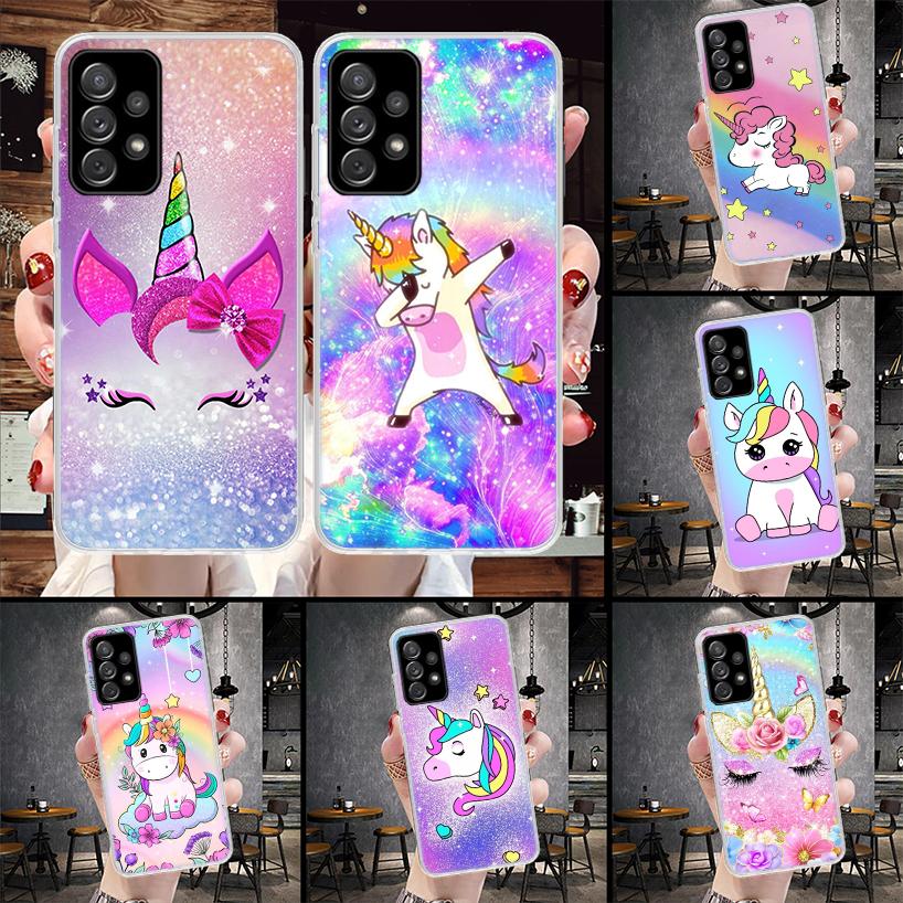 Pink Unicorn Rainbow Phone Case For Samsung Galaxy A12 A22 A32 A52 A72 A02S A51 A50S A71 A70 A31 A20S Note 20 Ultra S10 A10S Gal
